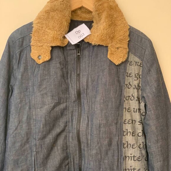 Vintage Y2K 200's style Denim Afghan Coat with Faux Fur Details - Picture 2 of 4